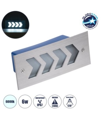 GloboStar® WALLLIGHT-ARINA 90672 Χωνευτό Φωτιστικό Τοίχου LED 6W 720lm 120° DC 24V Αδιάβροχο IP67 Μ17 x Π7 x Υ5.5cm Ψυχρό Λευκό 6000K - Ανοξείδωτο Ατσάλι - 3 Years Warranty